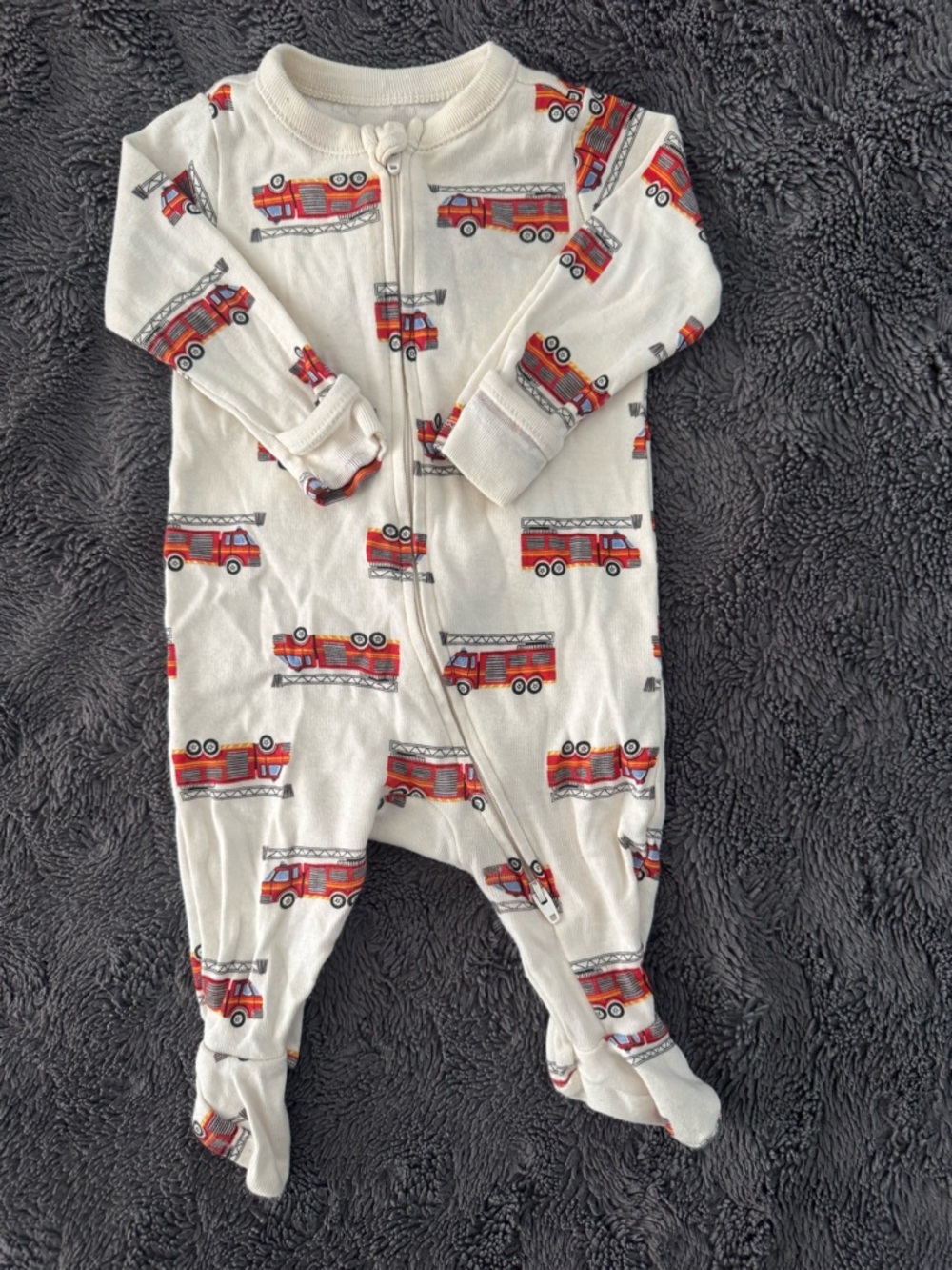 Old Navy Cream Footed One-Piece with Red Fire Truck Print